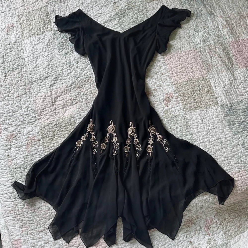 Vintage black beaded midi dress!